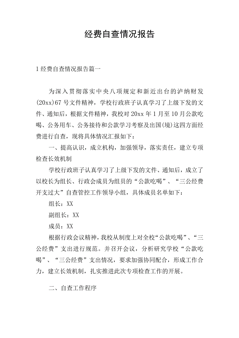 经费自查情况报告.docx_第1页