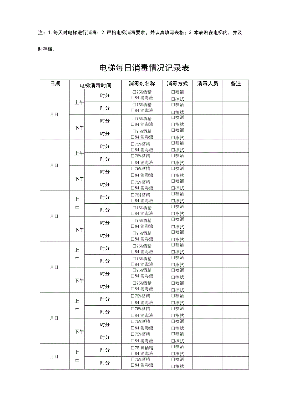 营业场所电梯每日消毒情况记录表模板.docx_第2页