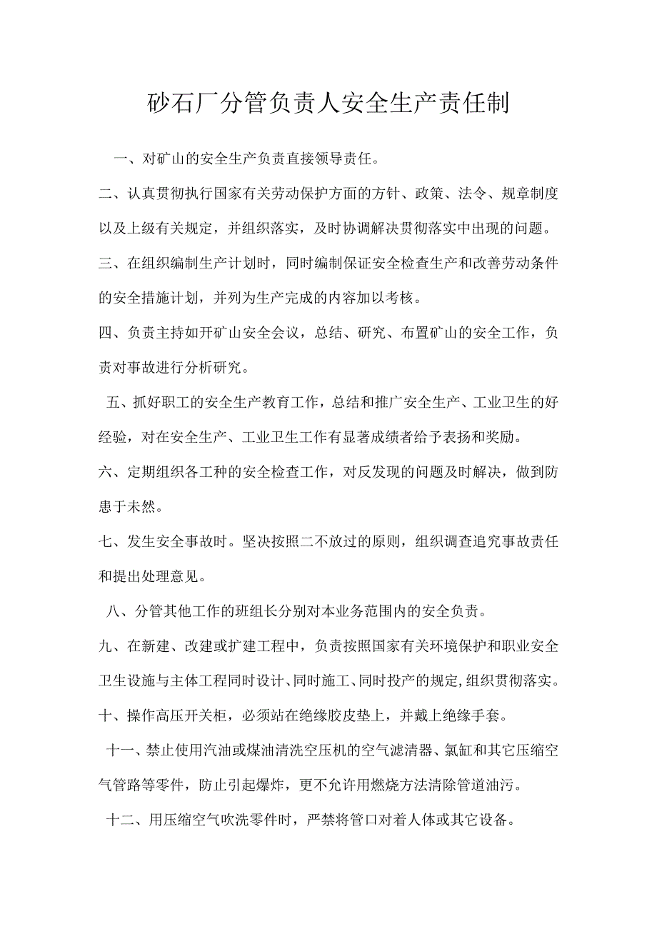 砂石厂分管负责人安全生产责任制模板范本.docx_第1页