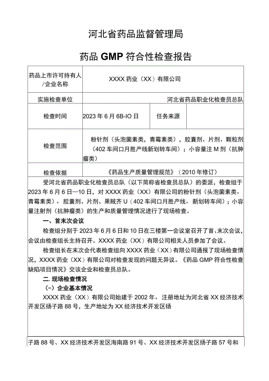 药品 GMP 符合性检查报告.docx_第1页