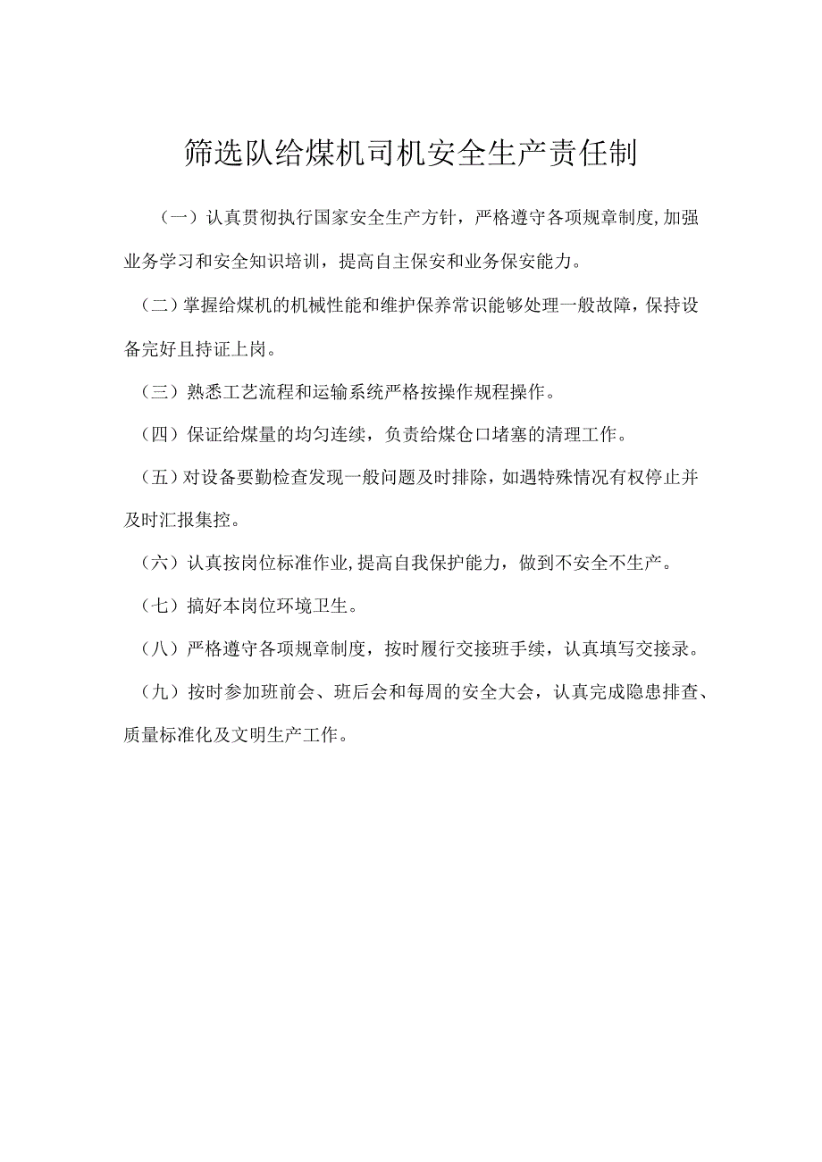 筛选队给煤机司机安全生产责任制模板范本.docx_第1页