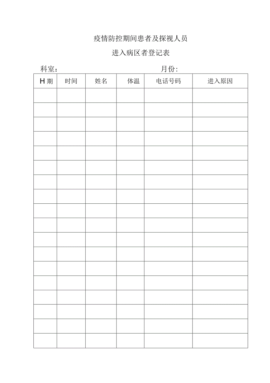疫情防控期间患者及探视人员进入病区者登记表.docx_第1页