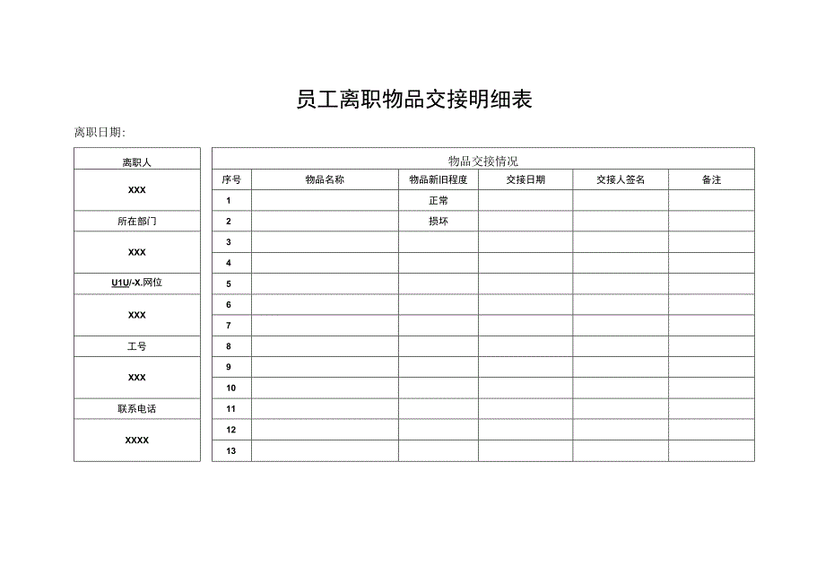 行政表格员工离职物品交接明细表.docx_第1页