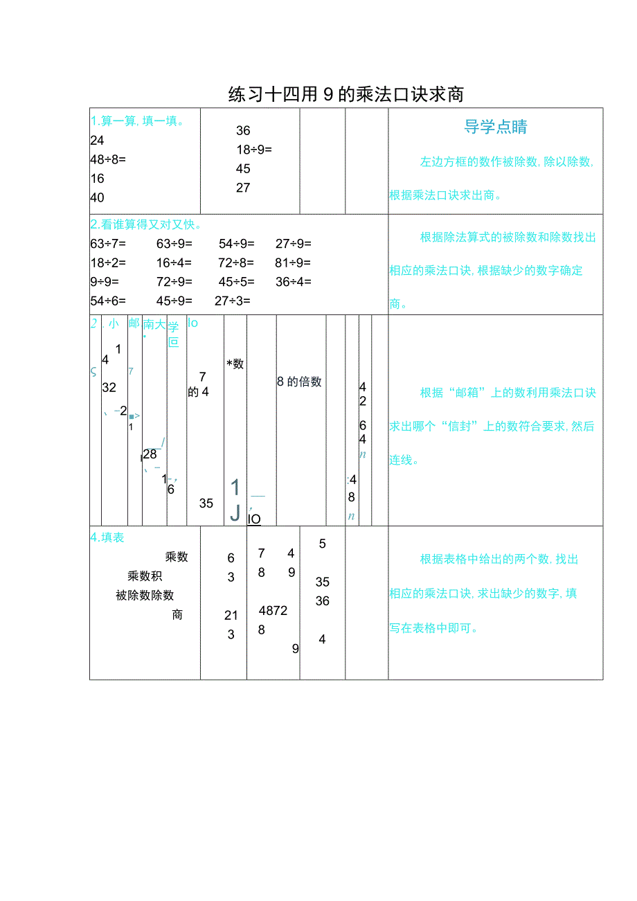 练习十四 用9的乘法口诀求商.docx_第1页