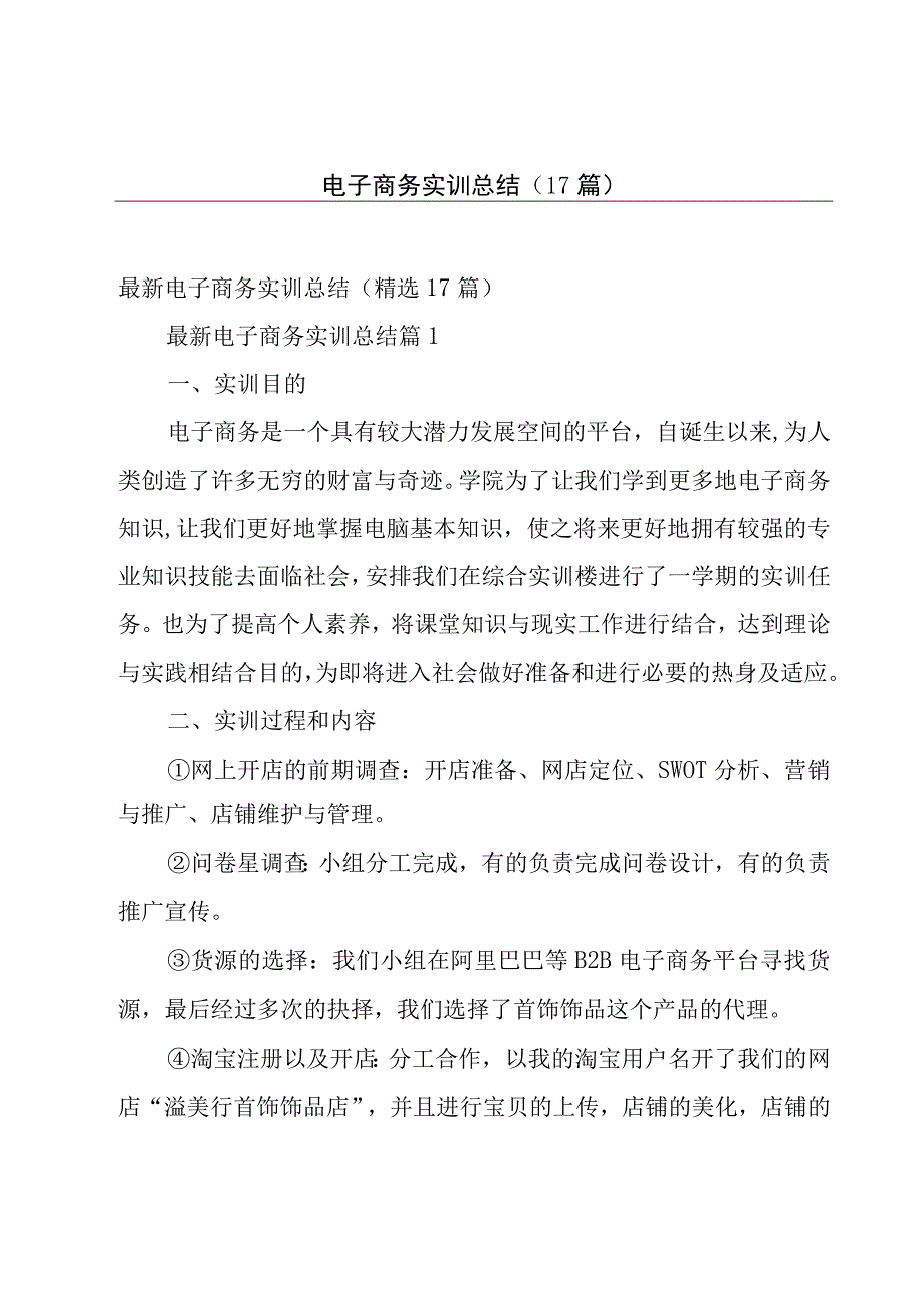 电子商务实训总结（17篇）.docx_第1页