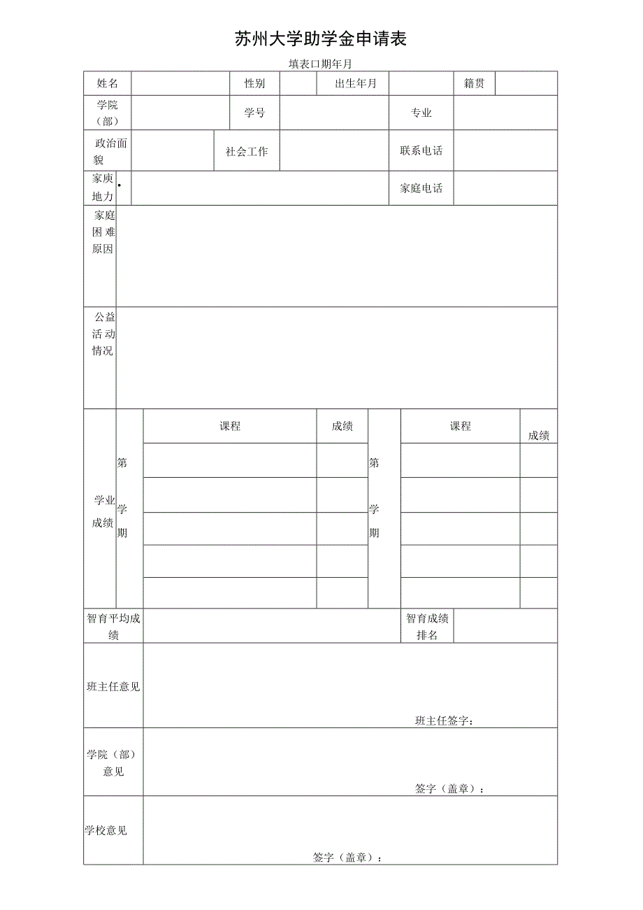 苏州大学助学金申请表.docx_第1页