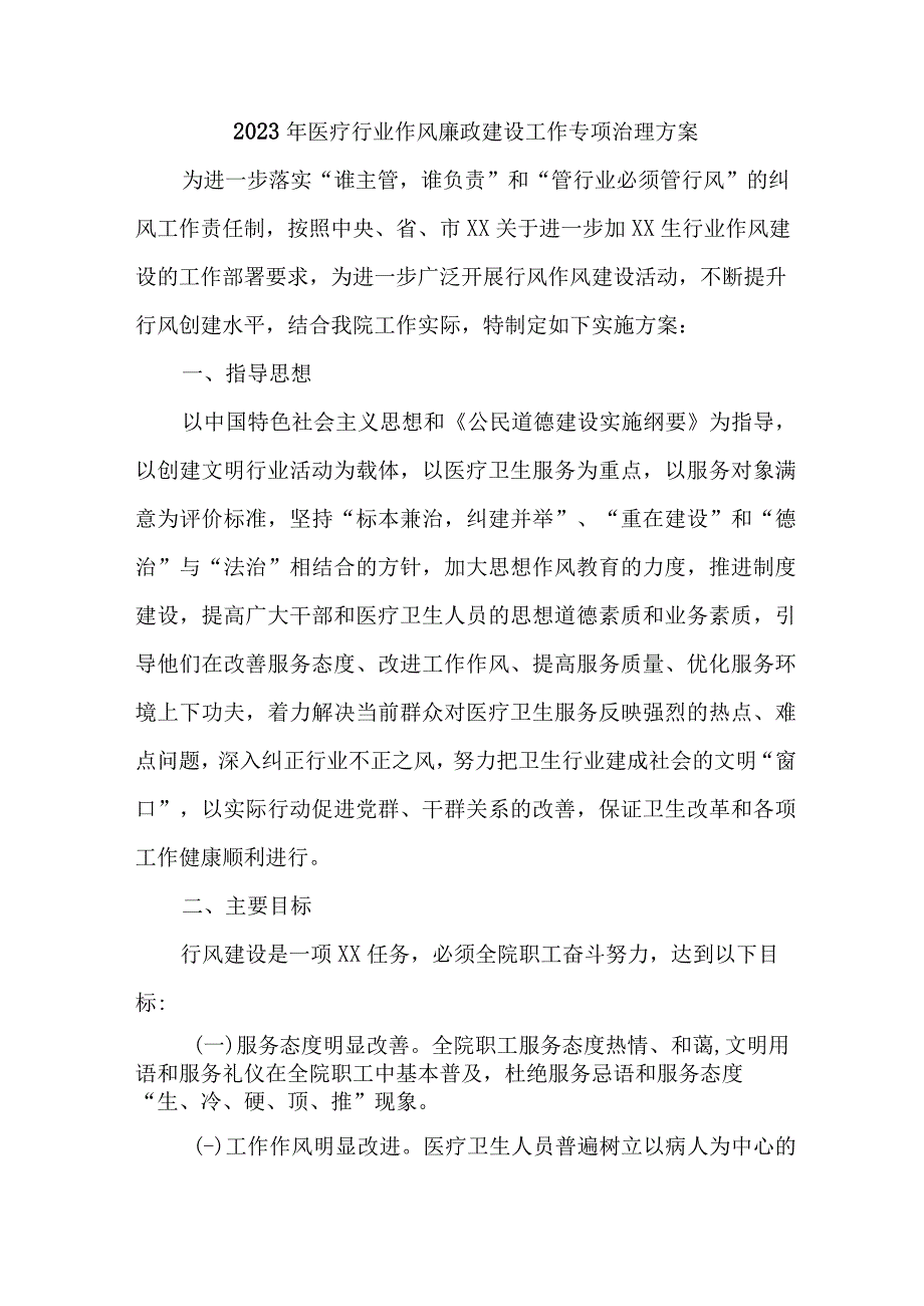 2023年城区医院开展医疗领域党风廉政建设工作专项治理实施方案 （合计4份）.docx_第1页