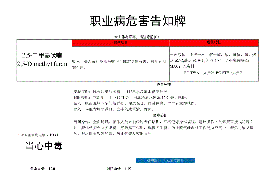 2,5-二甲基呋喃-职业病危害告知牌.docx_第1页