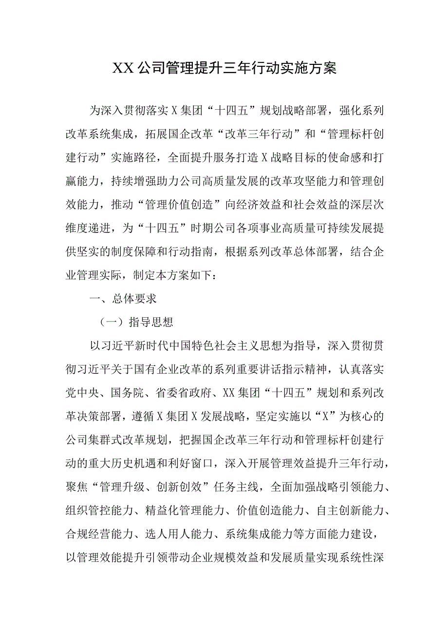 XX公司管理提升三年行动实施方案.docx_第1页