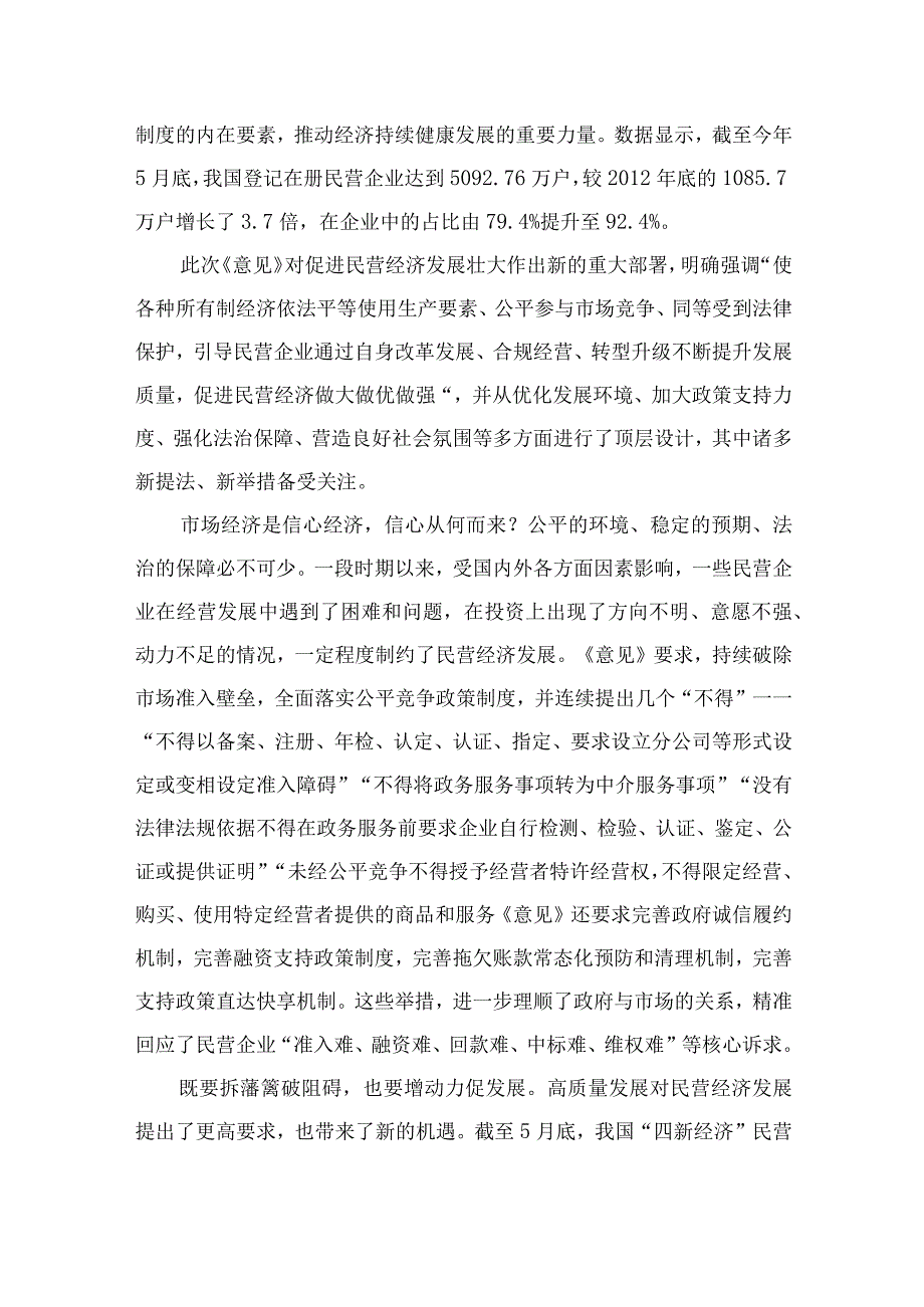 2023贯彻落实《关于促进民营经济发展壮大的意见》座谈发言材料精选10篇.docx_第2页