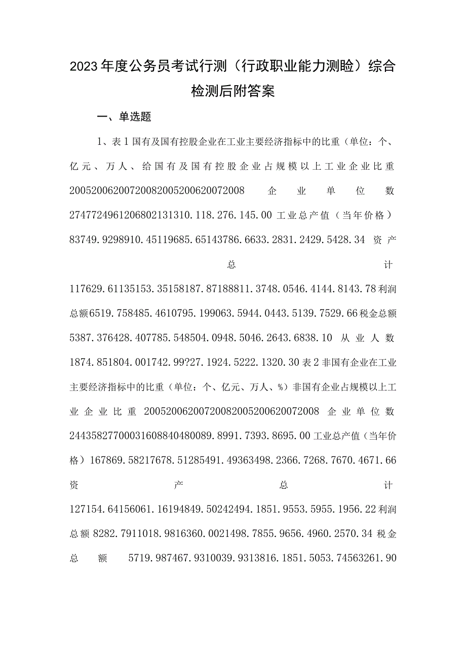 2023年度公务员考试行测（行政职业能力测验）综合检测后附答案.docx_第1页