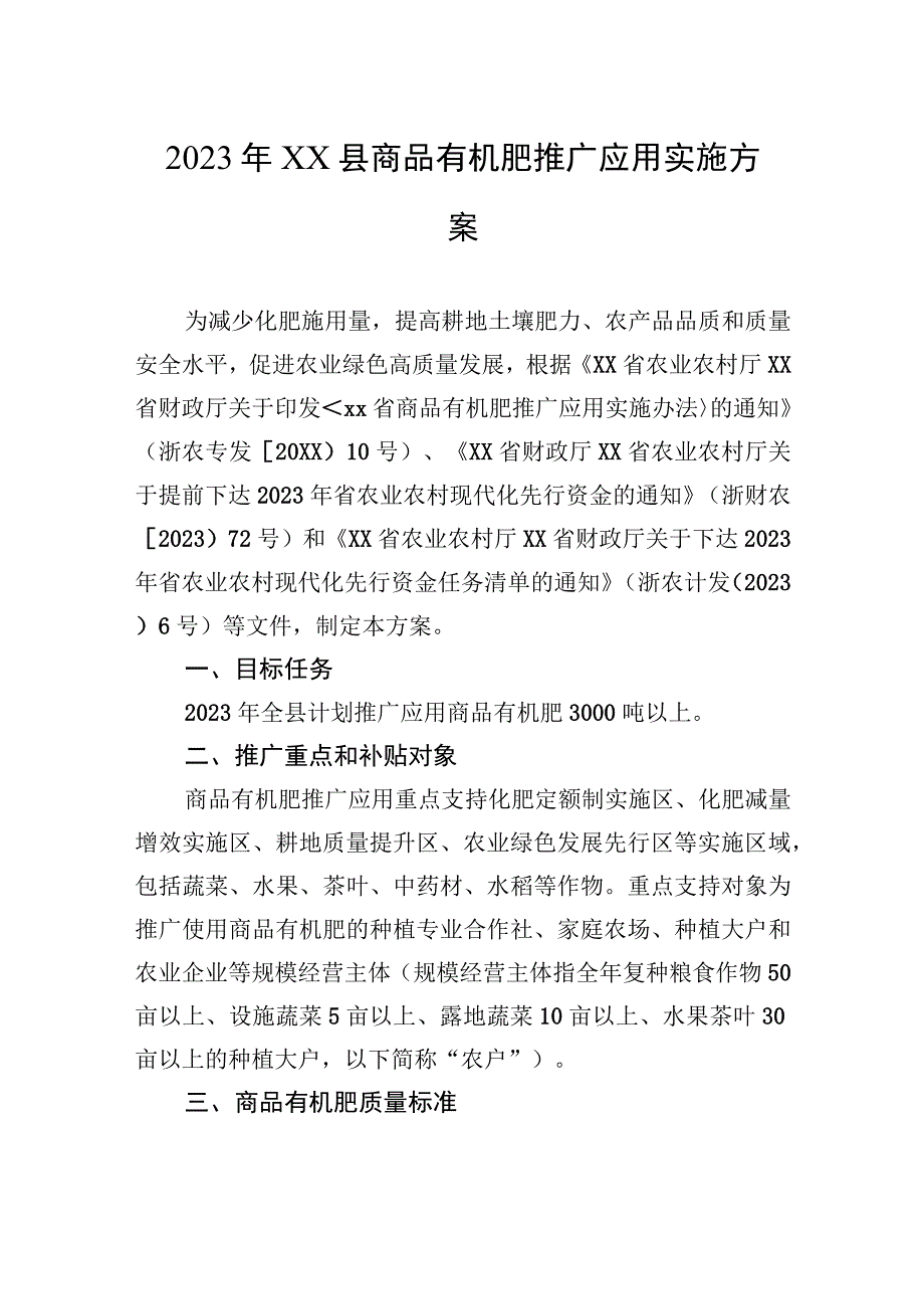 2023年XX县商品有机肥推广应用实施方案.docx_第1页