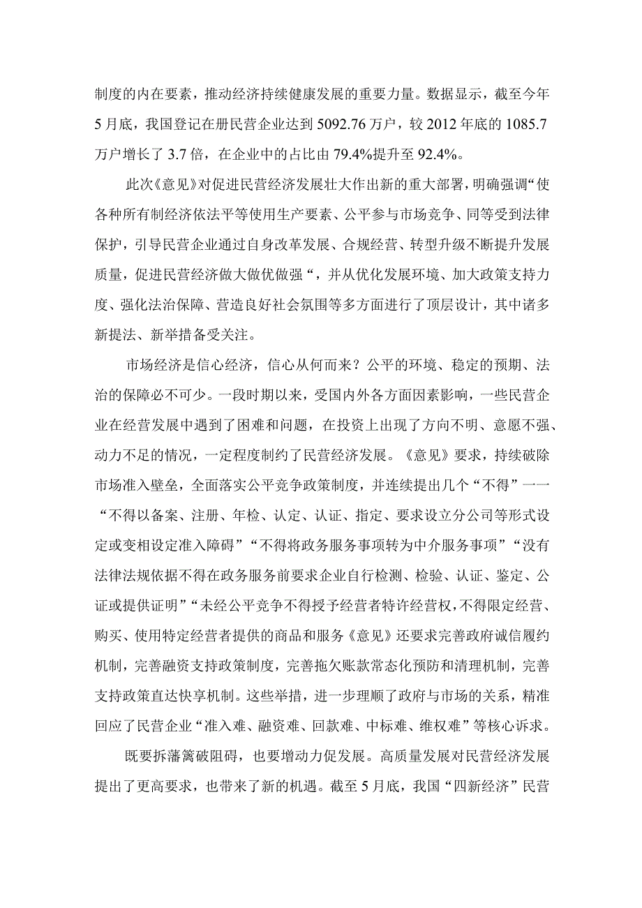 2023贯彻落实《关于促进民营经济发展壮大的意见》座谈发言材料7篇(最新精选).docx_第2页