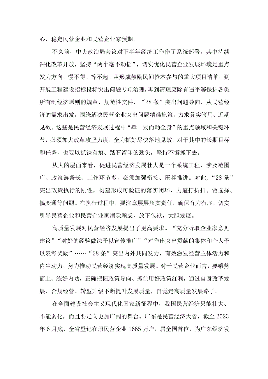 2023贯彻落实《关于实施促进民营经济发展近期若干举措的通知》心得发言稿7篇(最新精选).docx_第2页