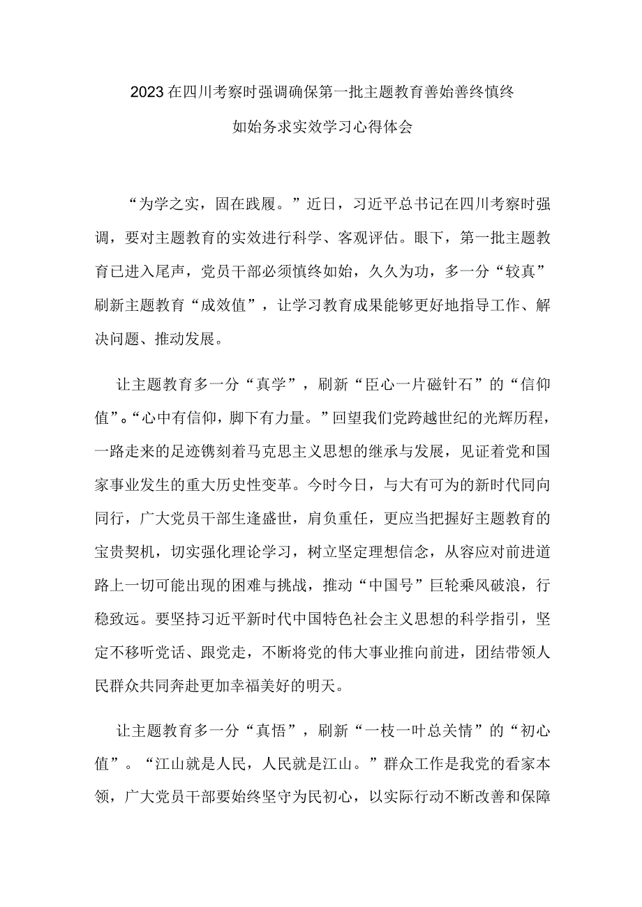 2023在四川考察时强调确保第一批主题教育善始善终慎终如始务求实效学习心得体会3篇.docx_第1页