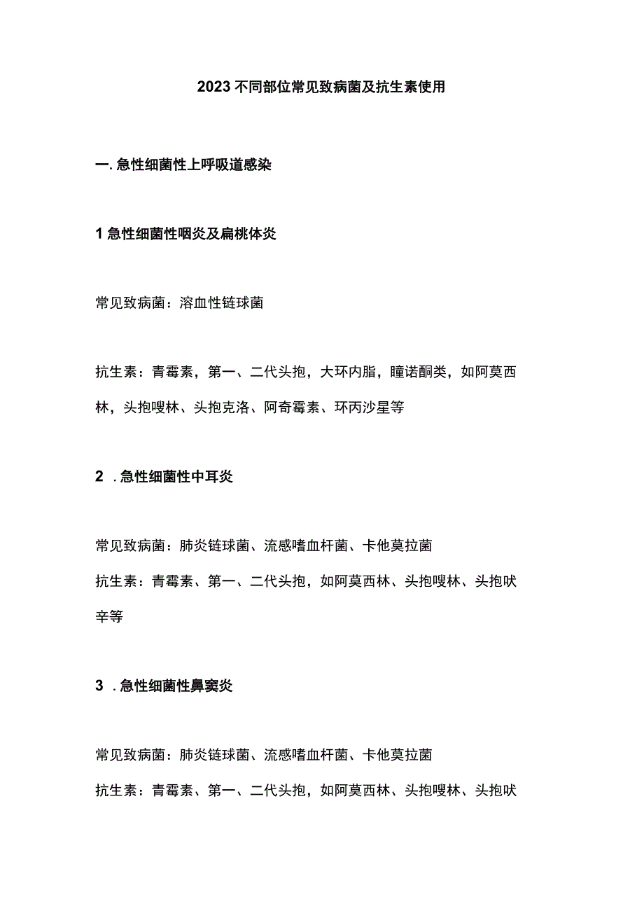 2023不同部位常见致病菌及抗生素使用.docx_第1页