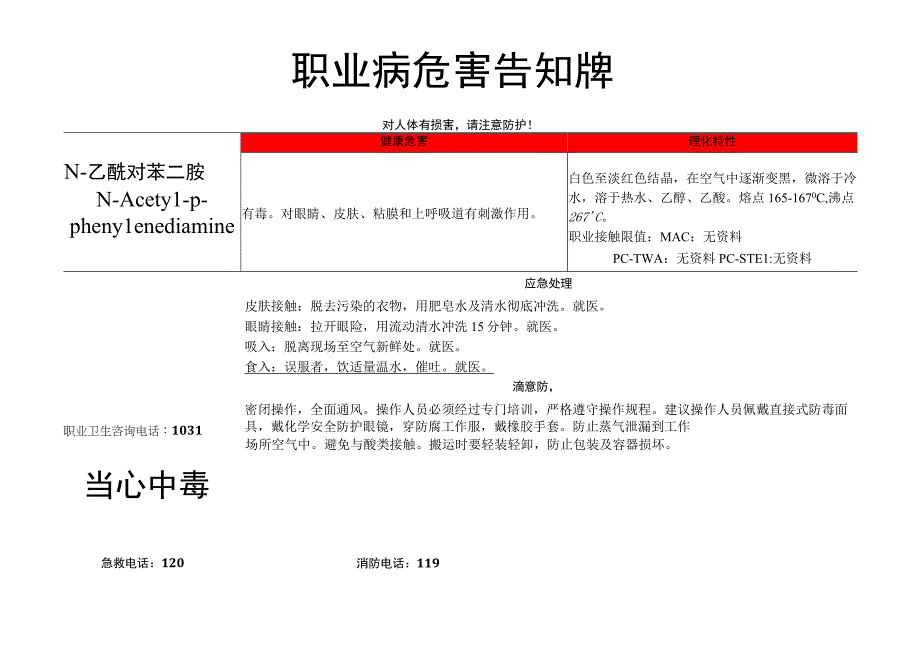 N-乙酰对苯二胺-病危害告知牌.docx_第1页