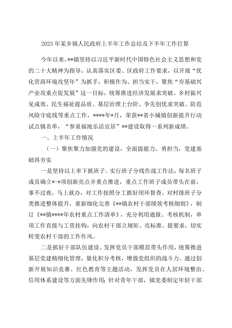 2023年某乡镇街道人民政府上半年工作总结及下半年工作打算.docx_第1页