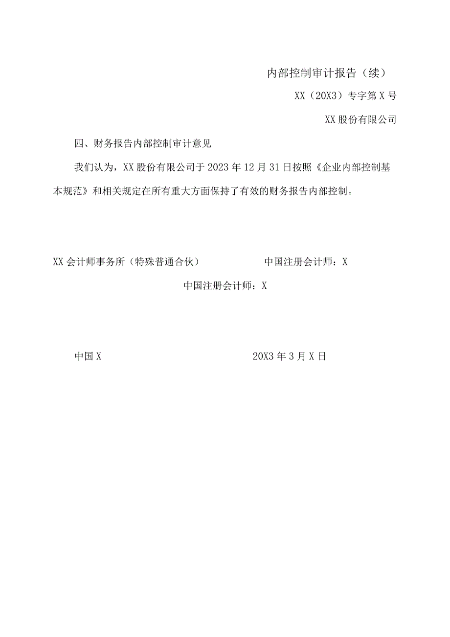 XX股份有限公司内部控制审计报告(2022年).docx_第3页