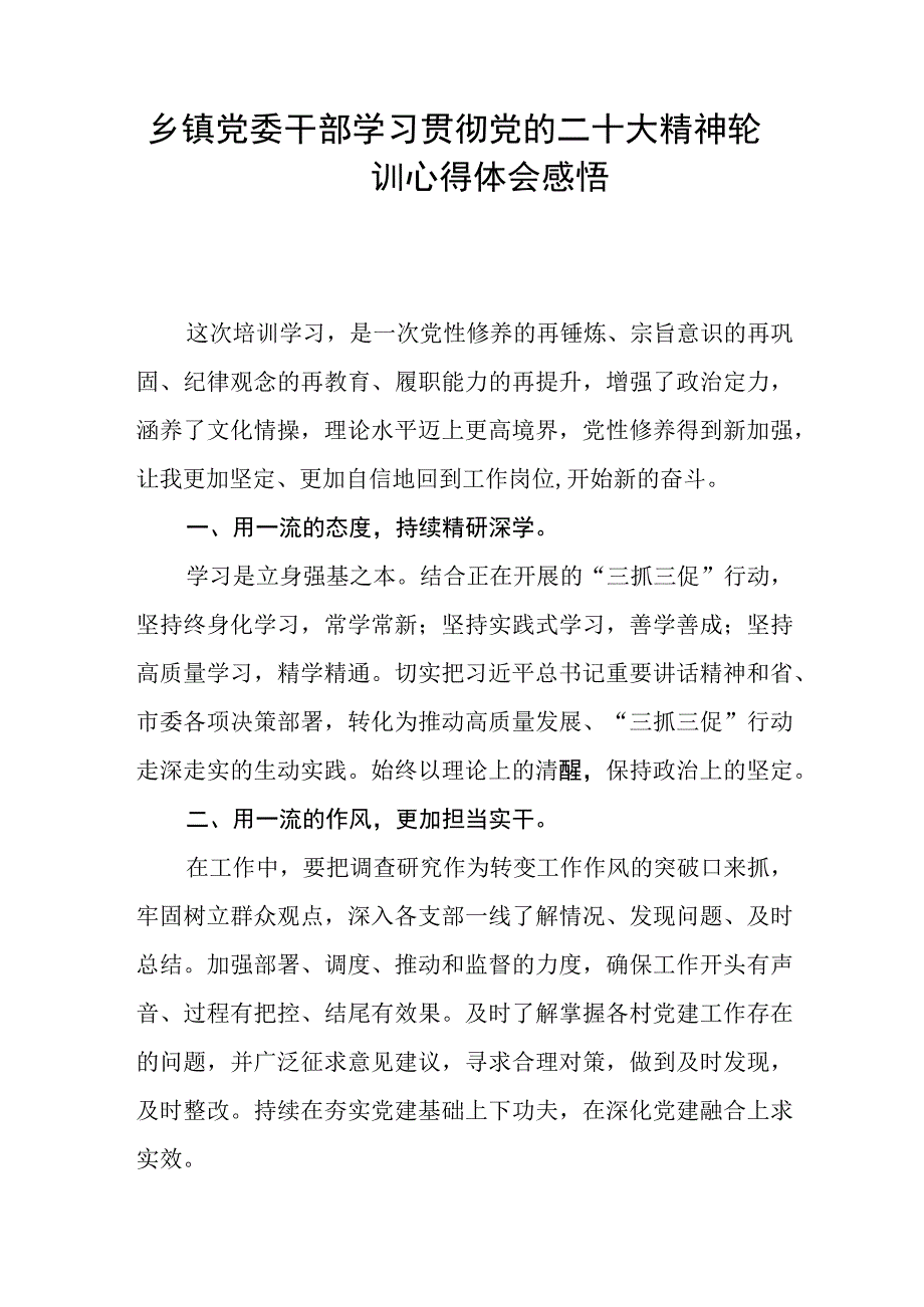 乡镇党委干部学习贯彻党的二十大精神轮训心得体会感悟五篇.docx_第3页