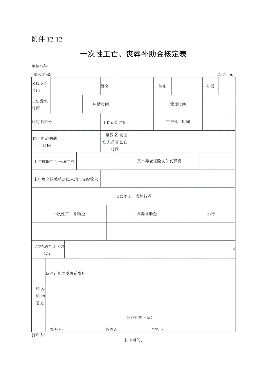 一次性工亡、丧葬补助金核定表.docx_第1页