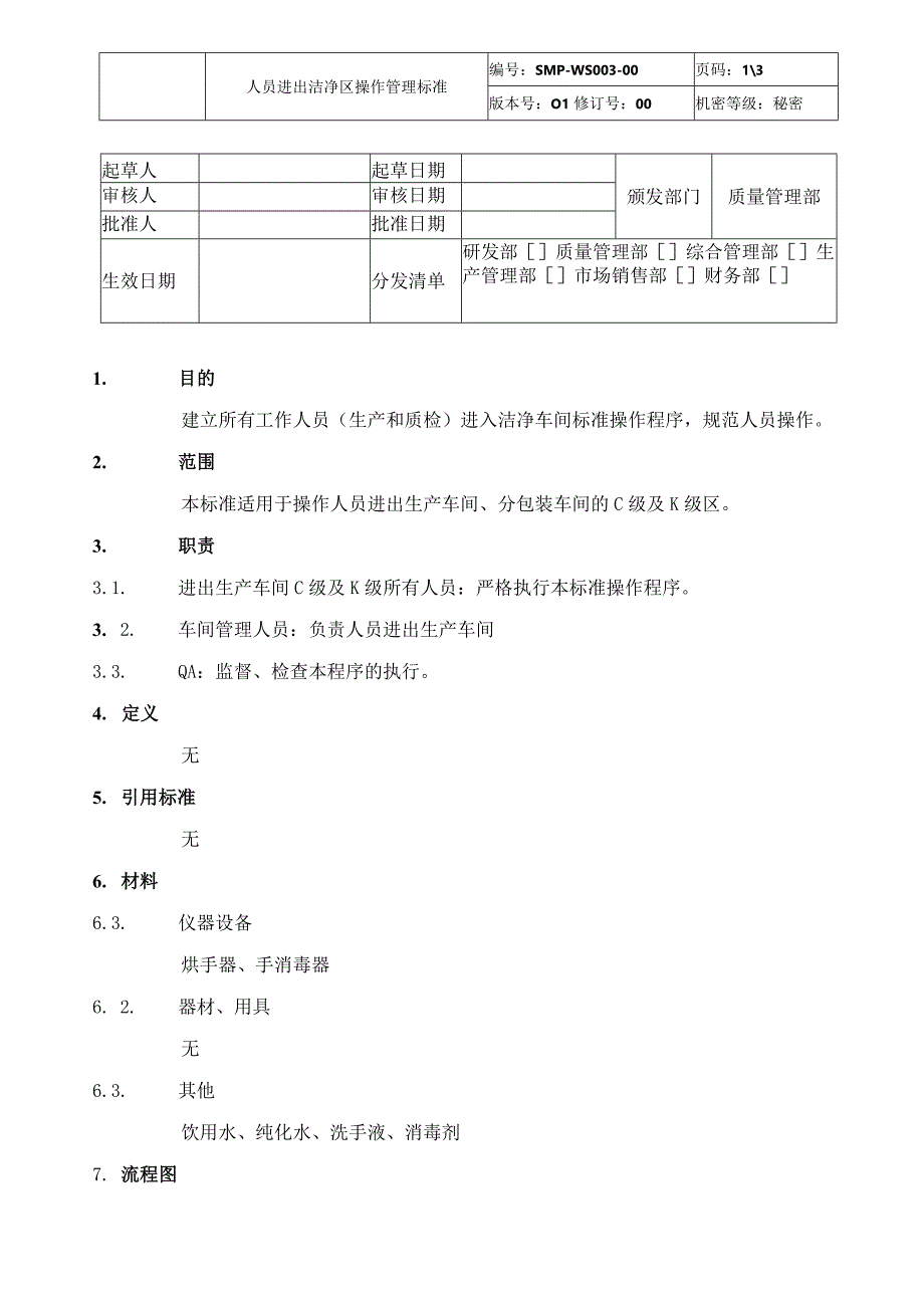 人员进出洁净区操作管理标准.docx_第1页