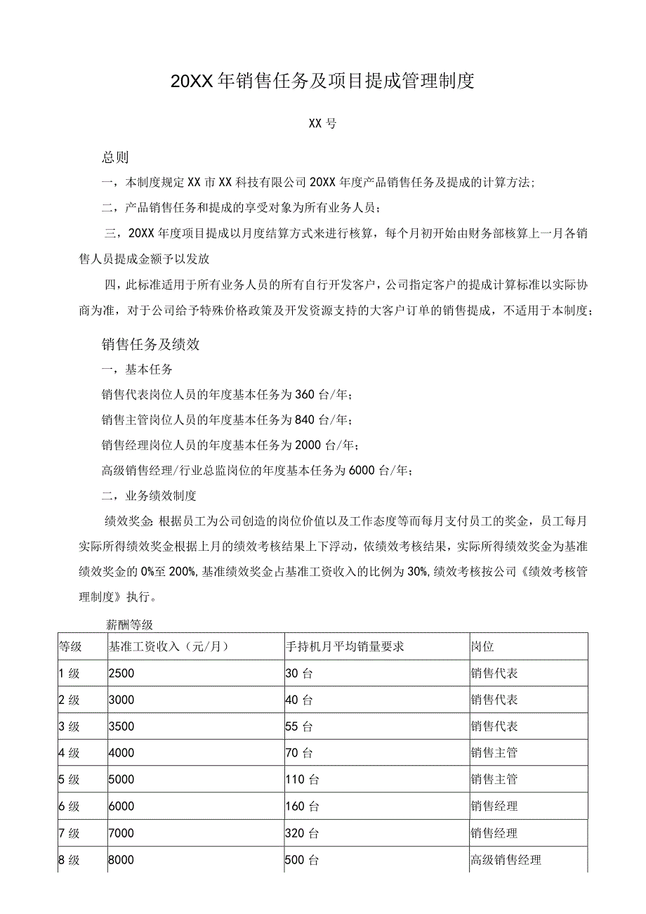 信息技术股份有限公司销售任务及项目提成管理制度.docx_第1页