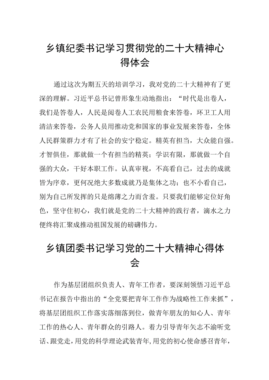 乡镇纪委书记学习贯彻党的二十大精神心得体会(4篇).docx_第1页