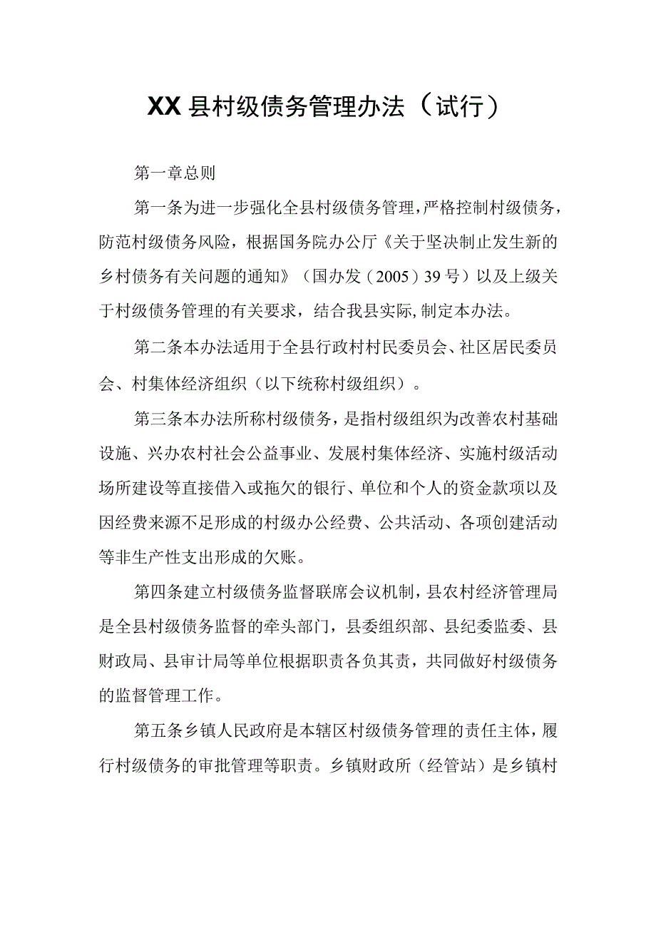 XX县村级债务管理办法.docx_第1页