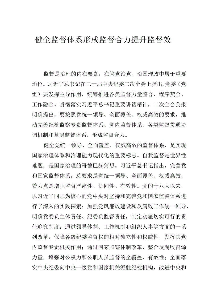 健全监督体系形成监督合力提升监督效能.docx_第1页