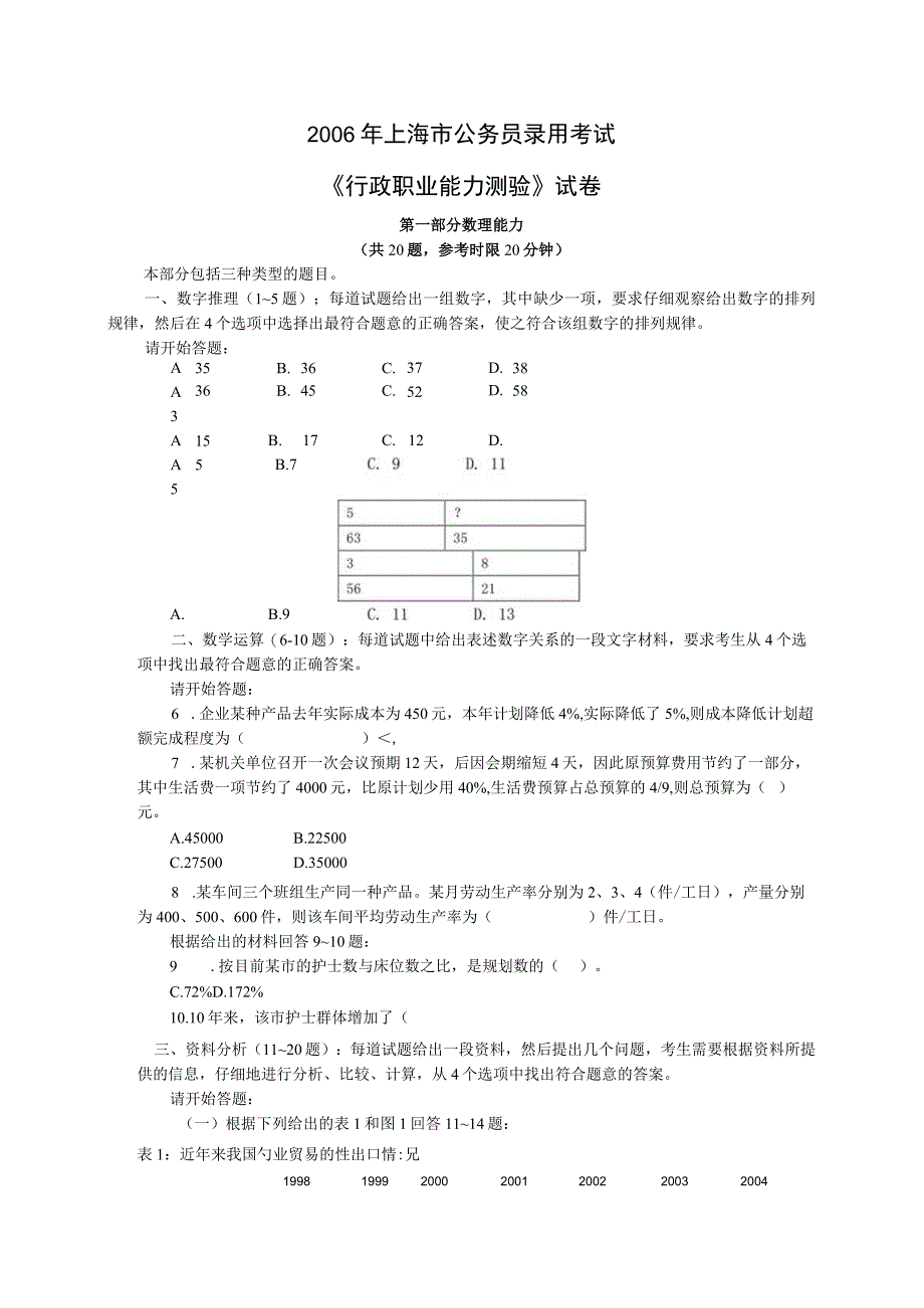 2006年上海行测真题及答案解析.docx_第1页