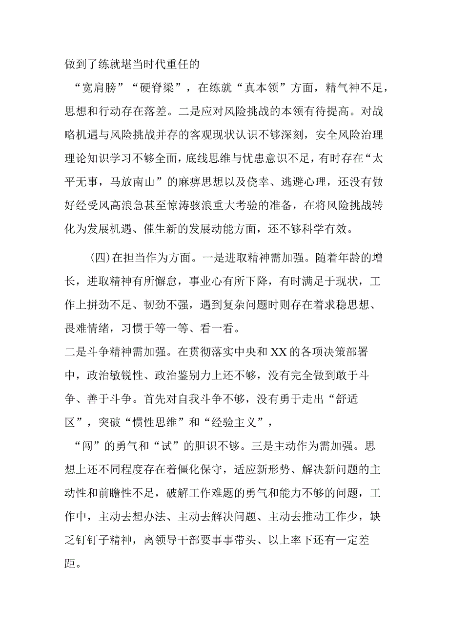 2023年专题民主生活会领导干部个人六个方面对照检查材料(二篇).docx_第3页