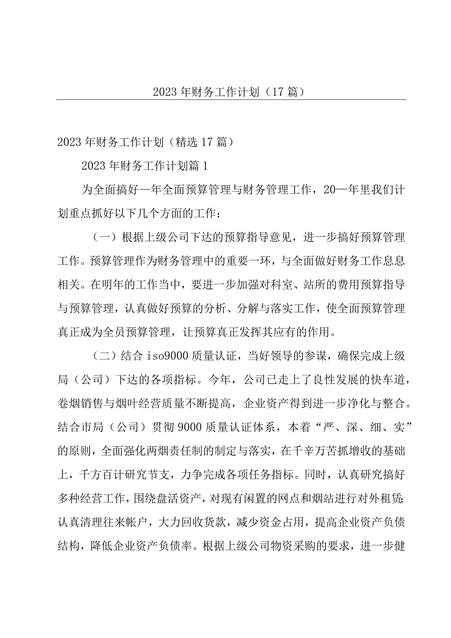 2023年财务工作计划（17篇）.docx_第1页