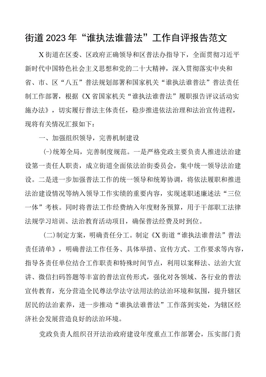 2023年谁执法谁普法工作自评报告自查工作总结汇报.docx_第1页