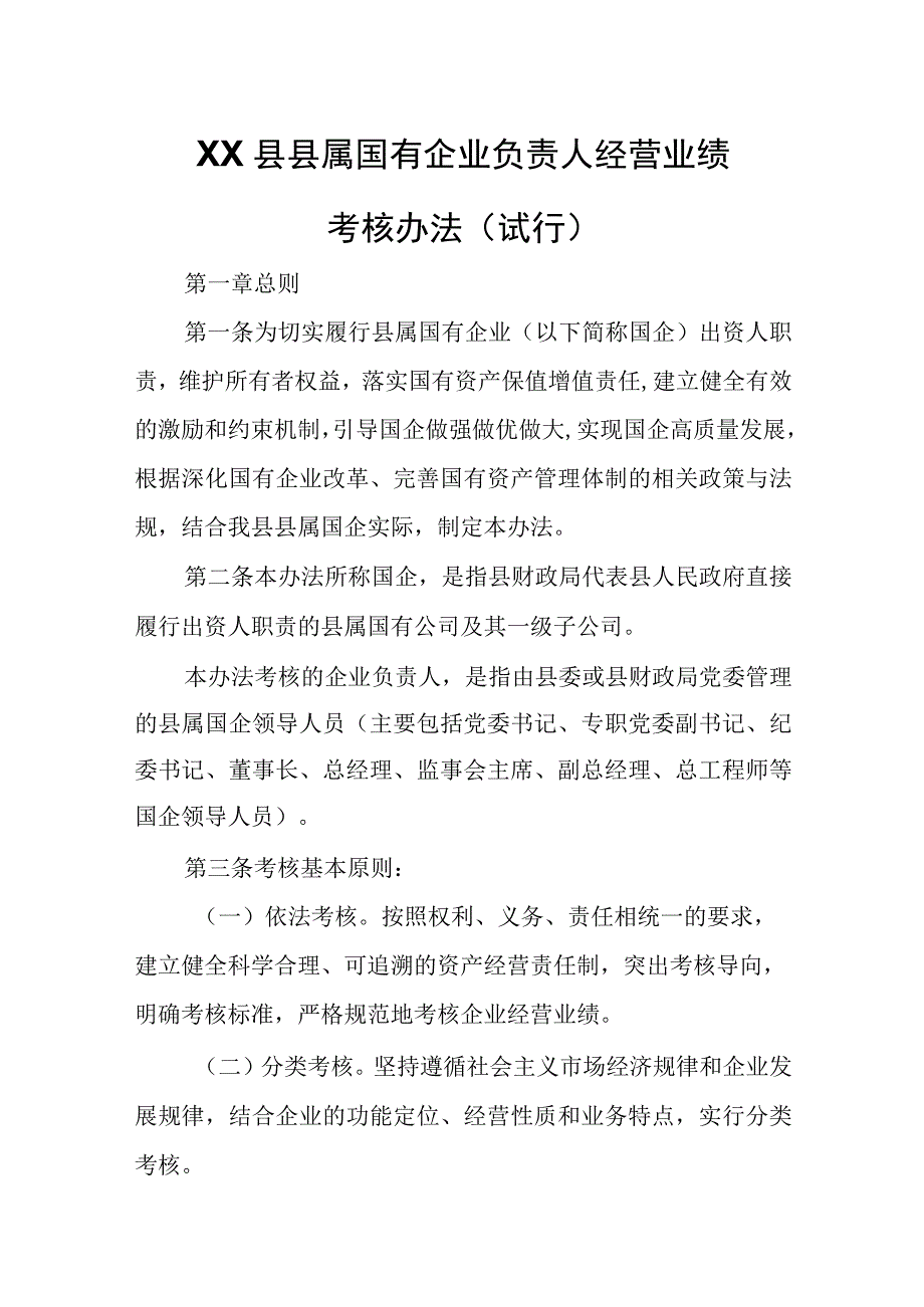 XX县县属国有企业负责人经营业绩考核办法.docx_第1页