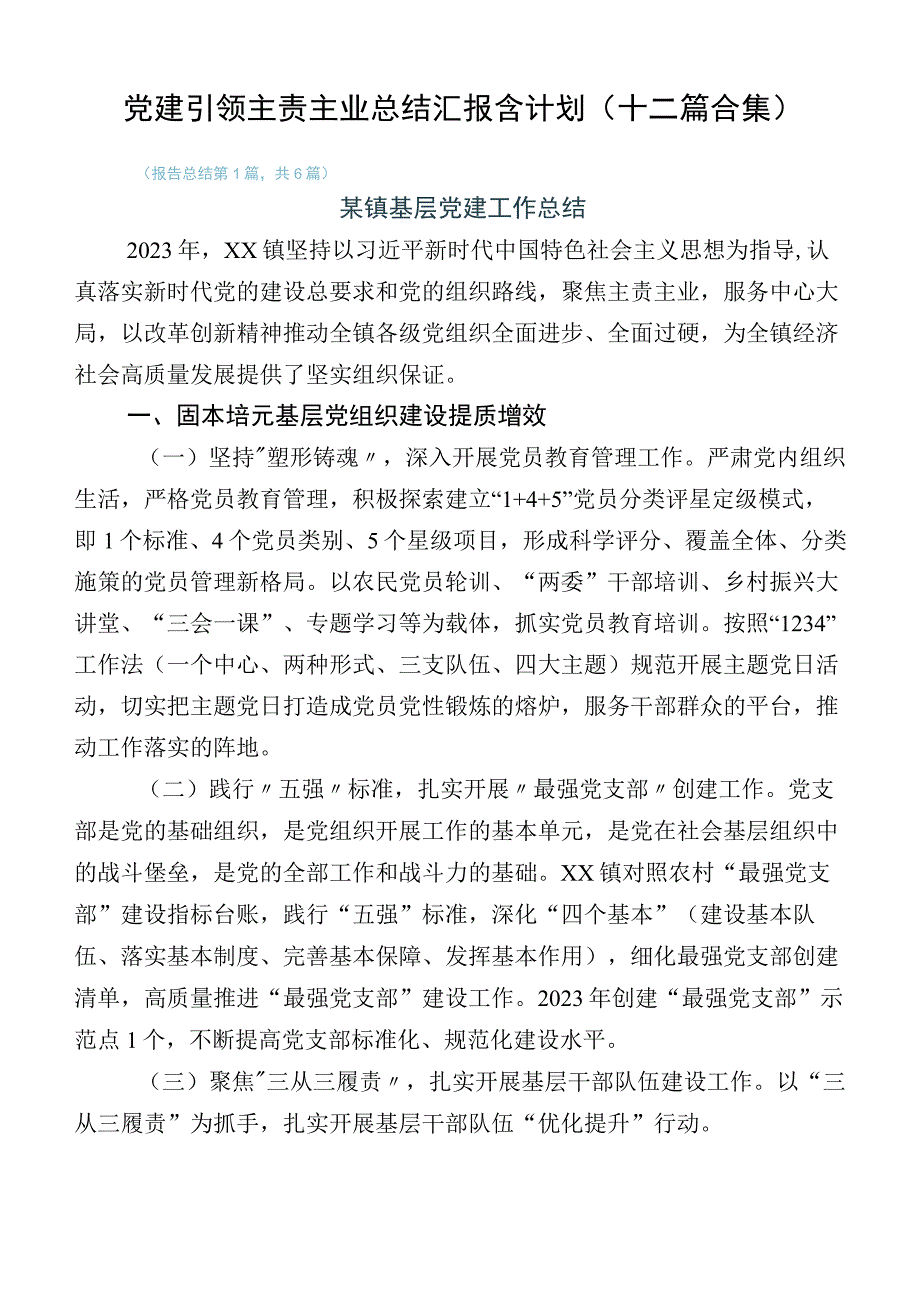 党建引领主责主业总结汇报含计划（十二篇合集）.docx_第1页