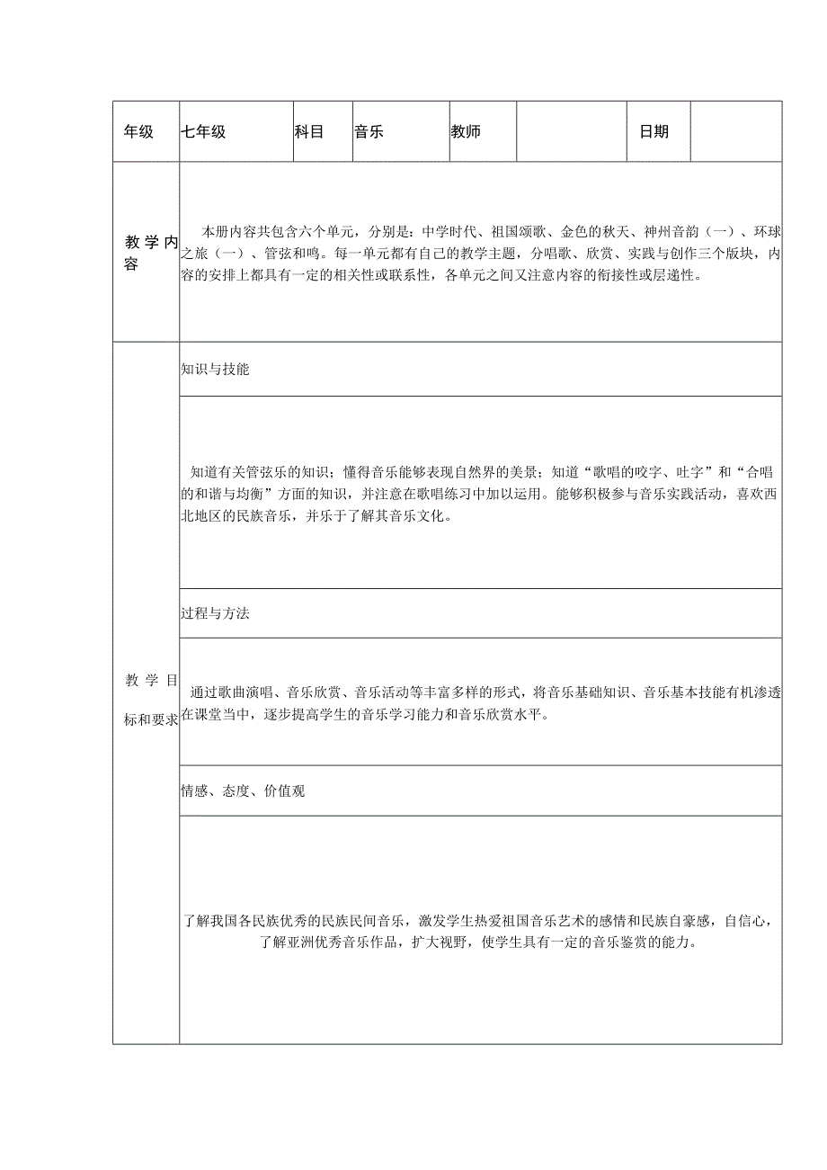 人教版音乐七年级上册教学工作计划.docx_第1页