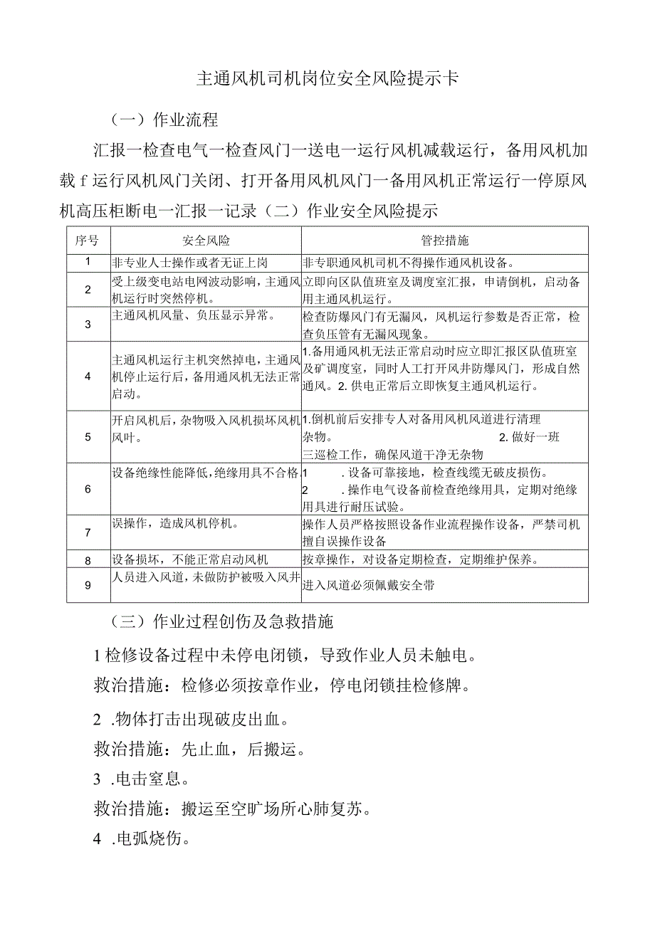 主通风机司机岗位安全风险提示卡.docx_第1页