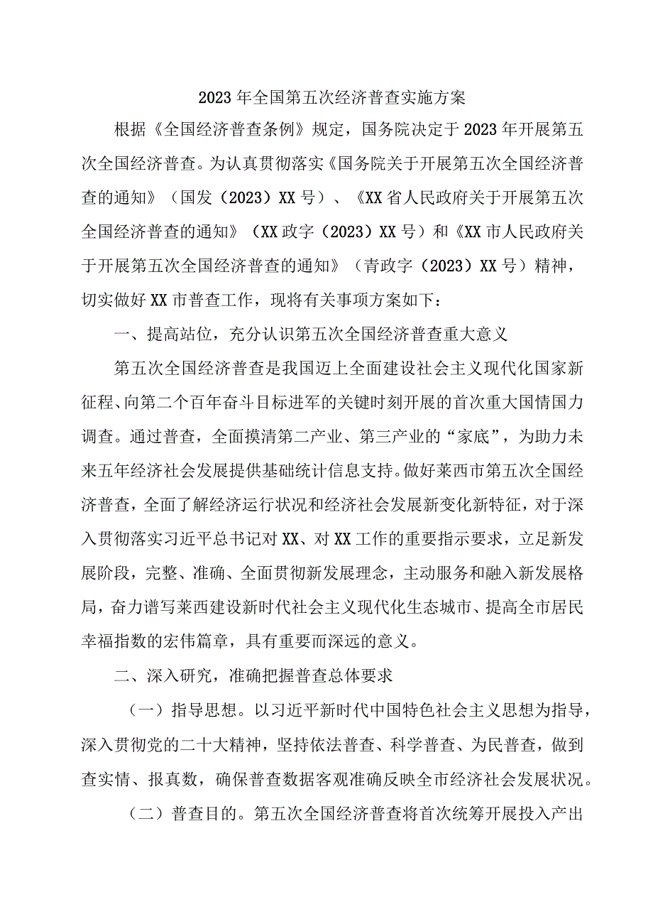 乡镇2023年开展全国第五次经济普查专项实施方案 （4份）.docx_第1页