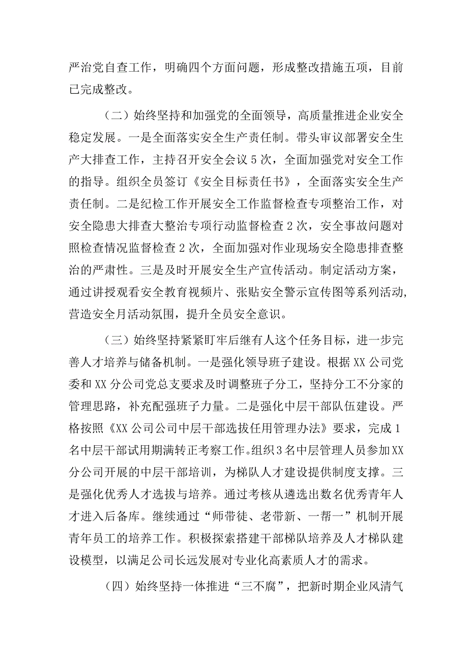 国企公司党支部2023年落实全面从严治党（党建）责任年中自查总结报告6000字.docx_第2页