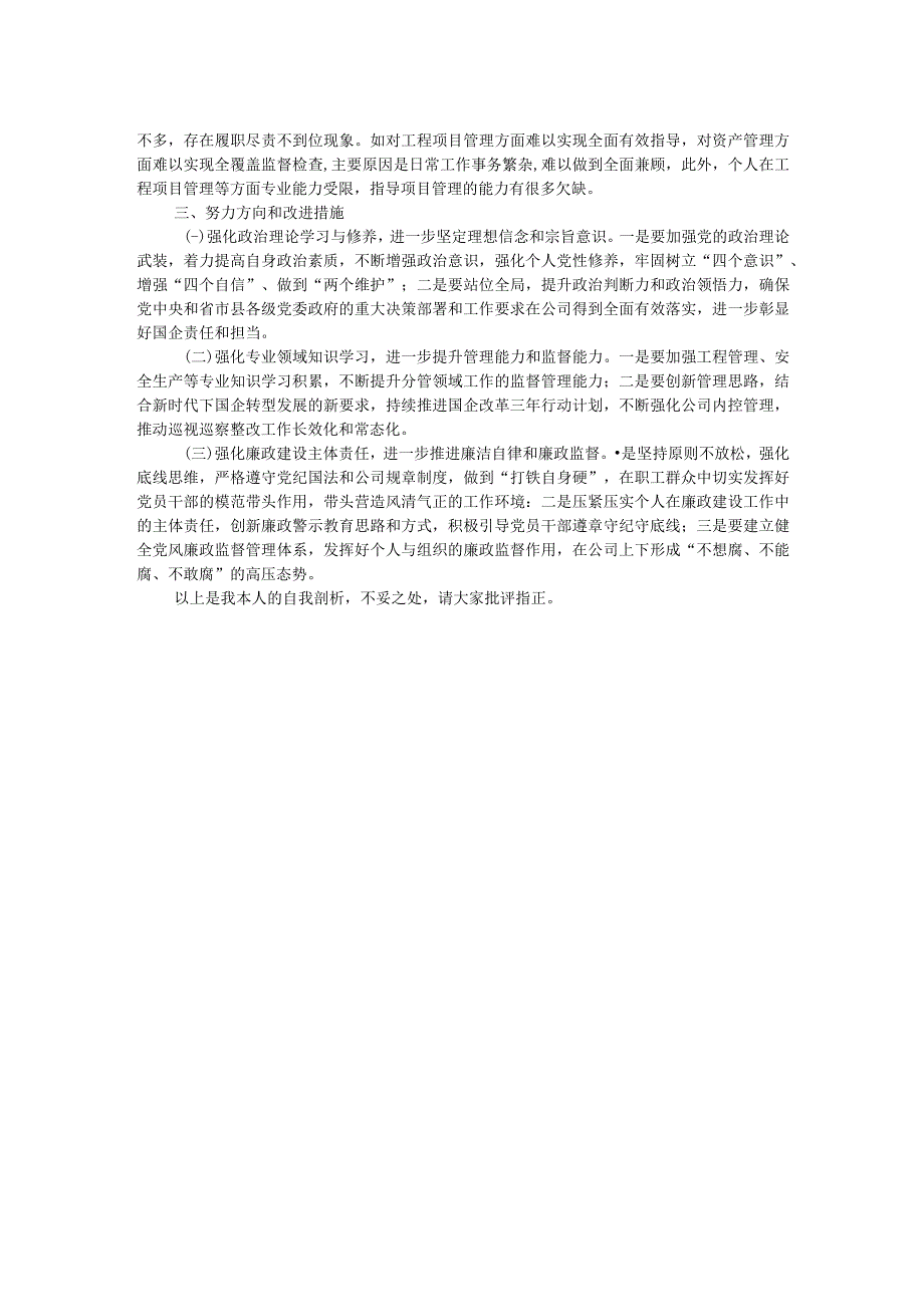 国企公司董事长巡视整改专题民主生活会对照检查发言材料.docx_第2页