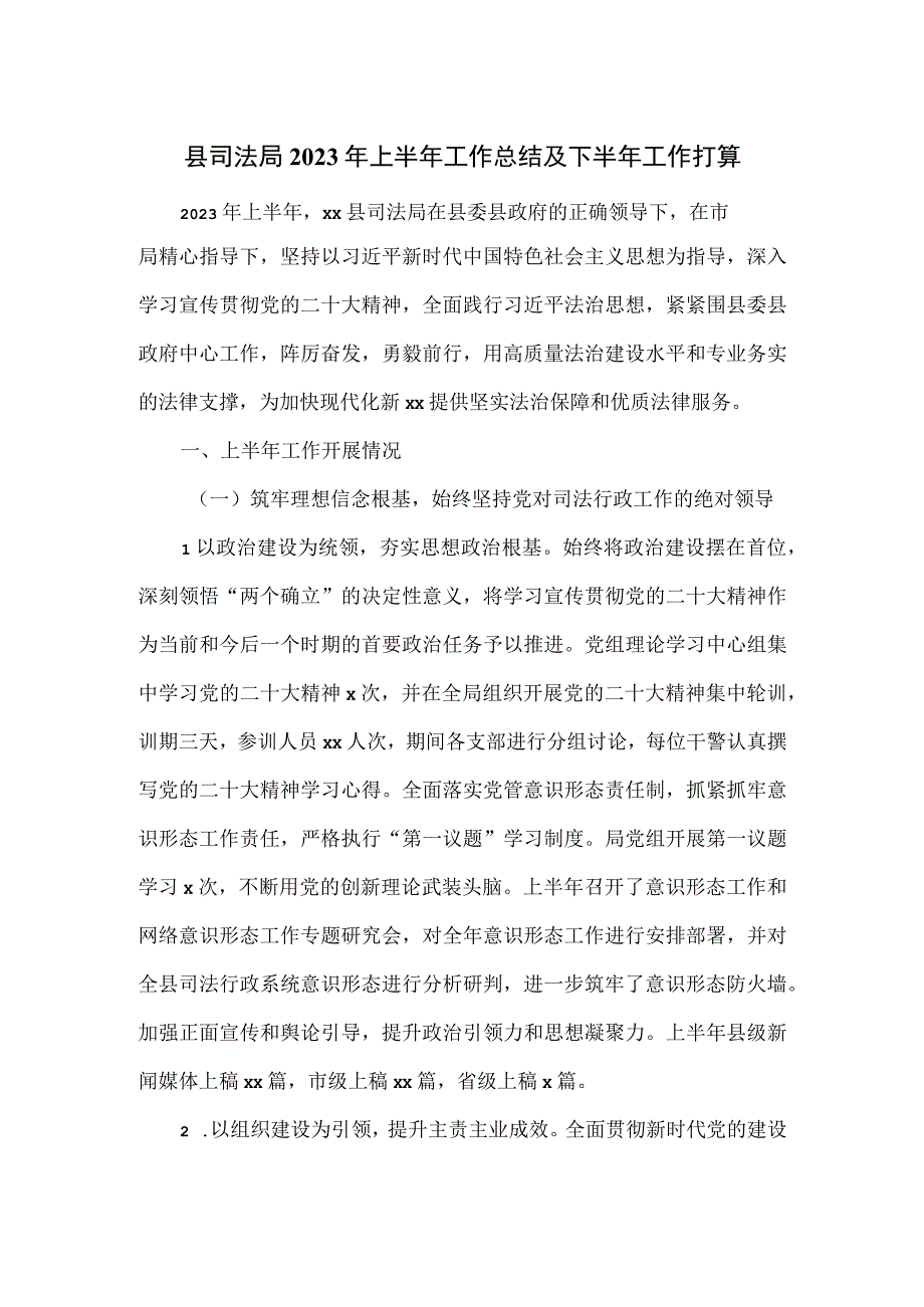 县司法局2023年上半年工作总结及下半年工作打算.docx_第1页