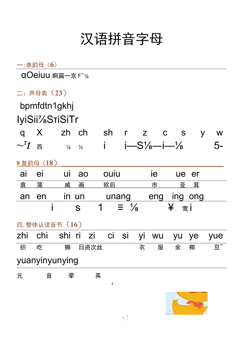 可爱卡通拼音字母表汉语拼音.docx_第1页