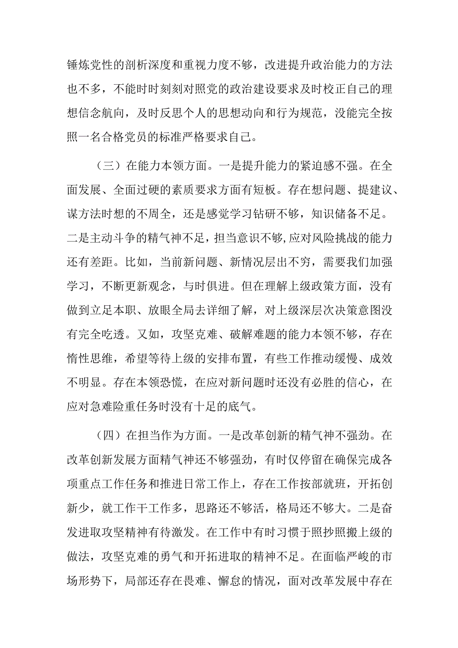 国企领导班子副职2023年专题民主生活会对照检查材料.docx_第3页