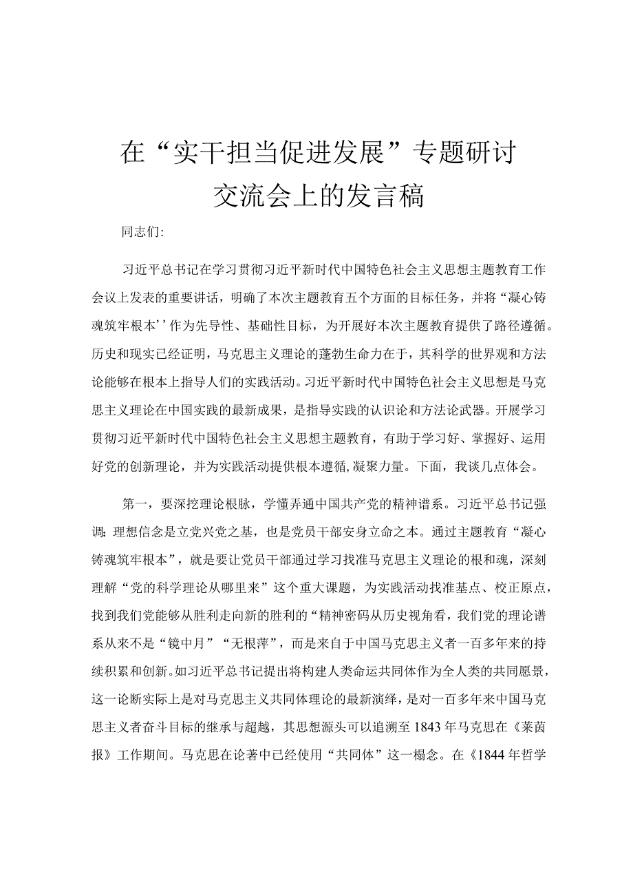 在“实干担当促进发展”专题研讨交流会上的发言稿.docx_第1页