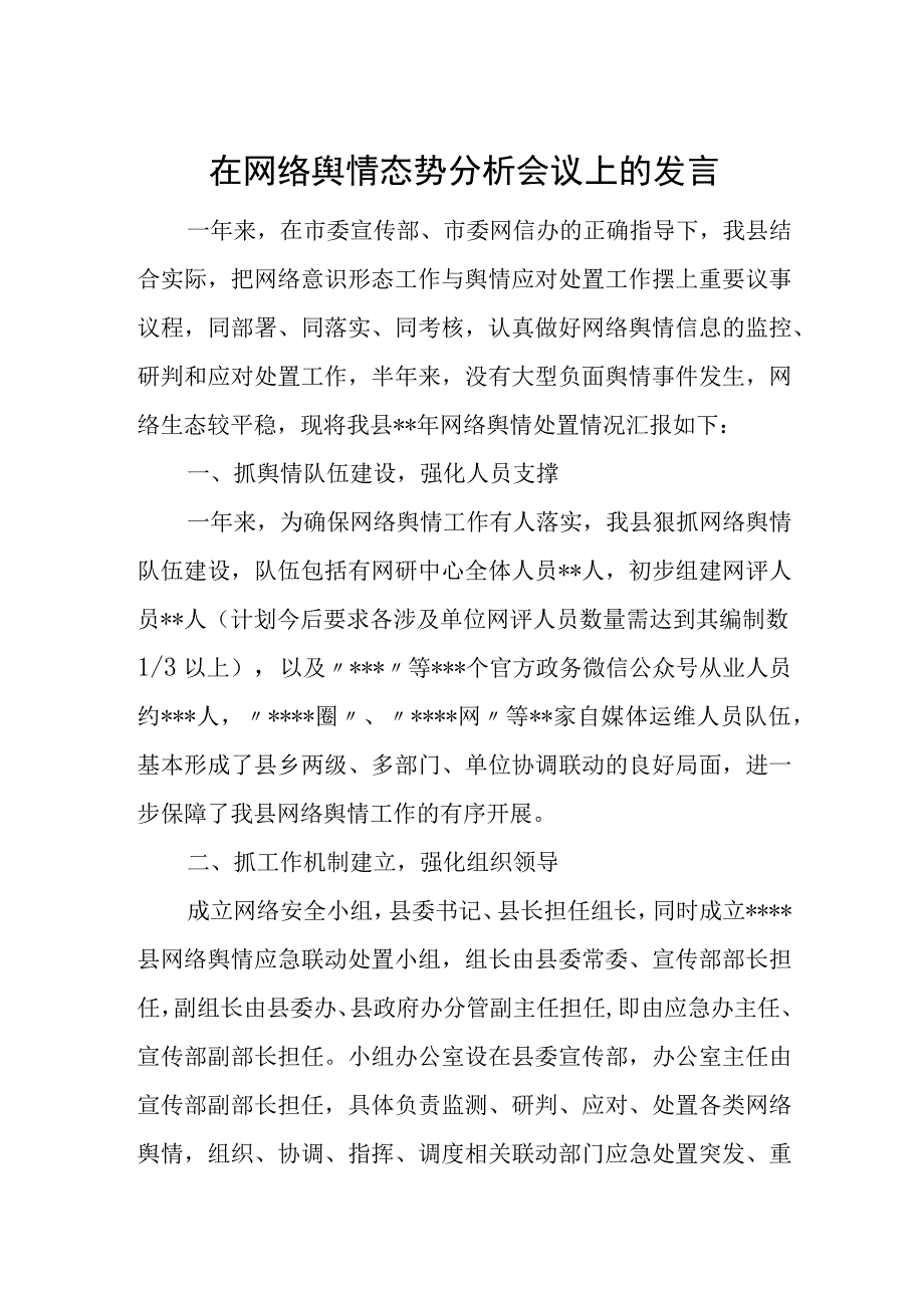 在网络舆情态势分析会议上的发言.docx_第1页