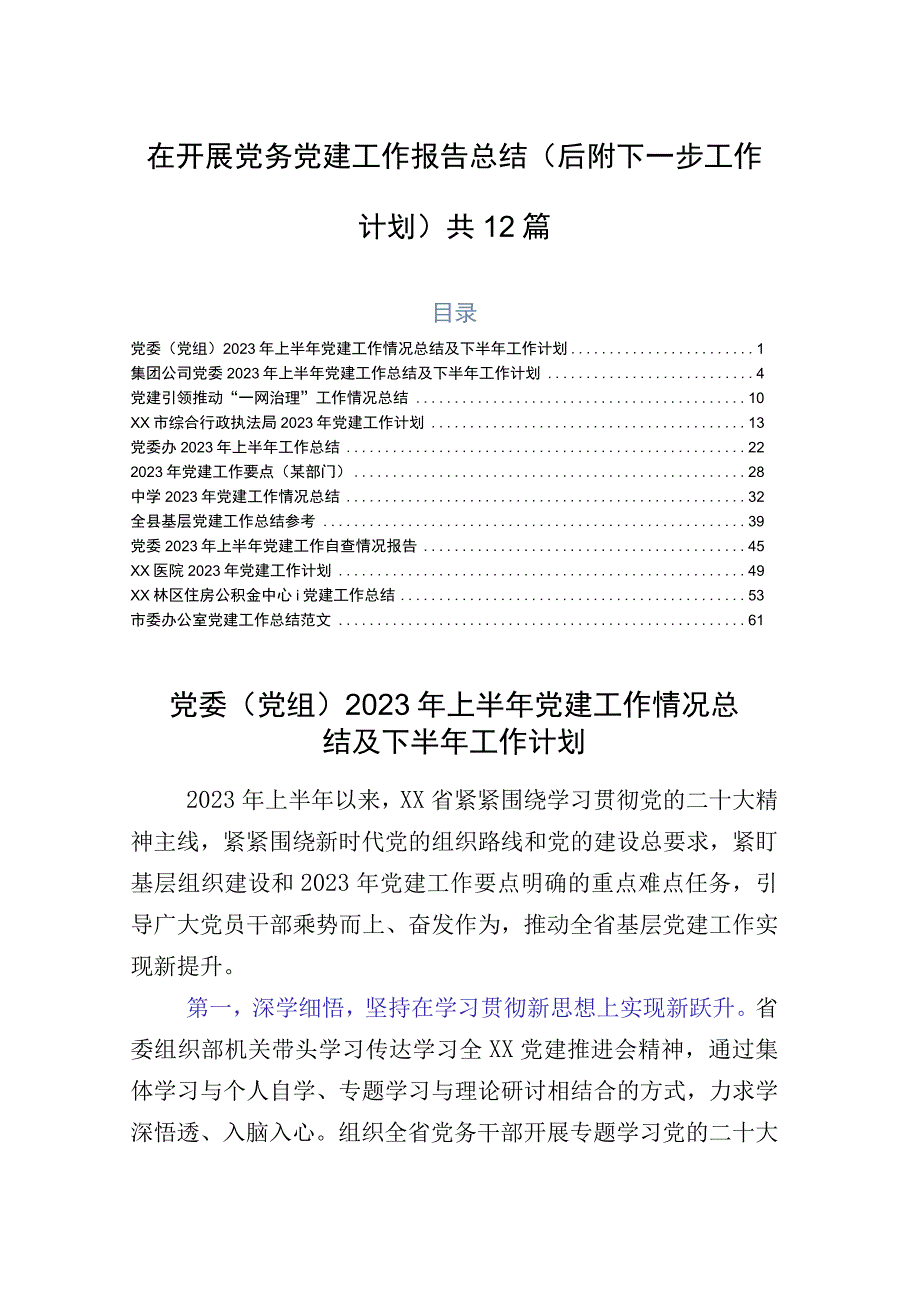 在开展党务党建工作报告总结（后附下一步工作计划）共12篇.docx_第1页