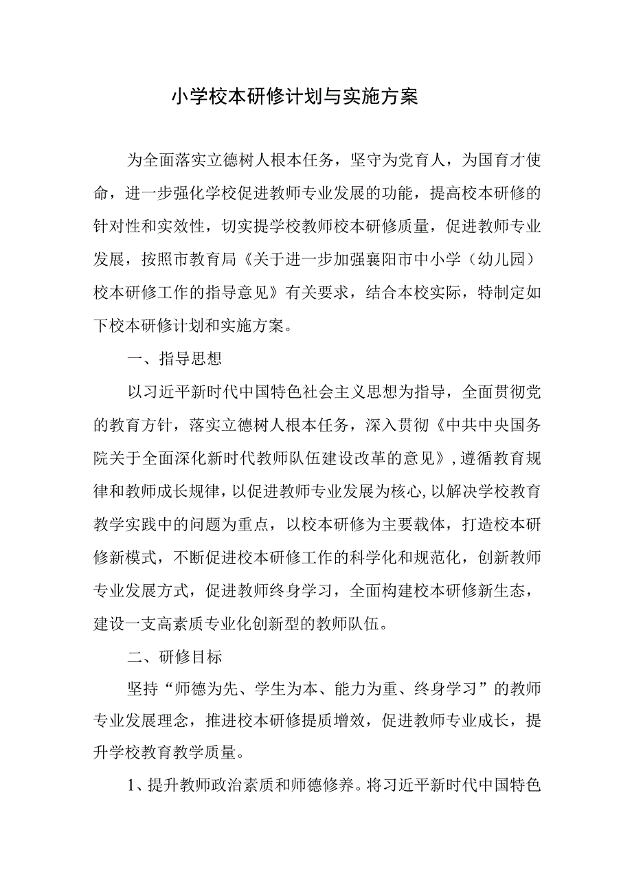 小学校本研修计划与实施方案.docx_第1页