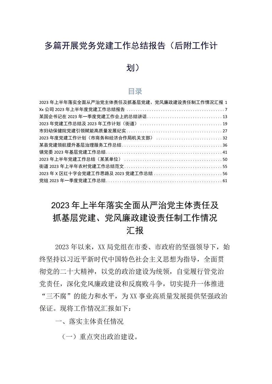 多篇开展党务党建工作总结报告（后附工作计划）.docx_第1页