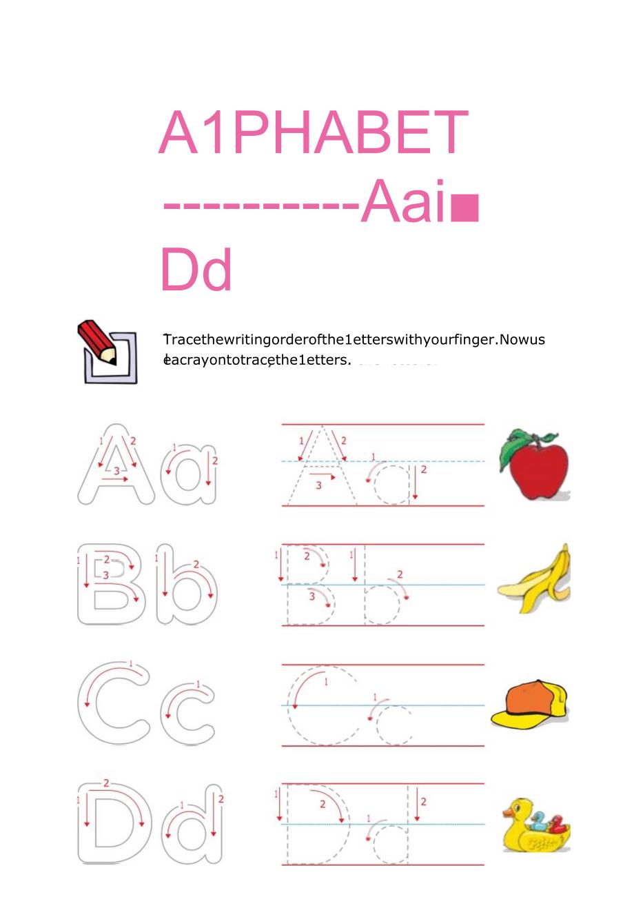 幼儿英文字母A-D描红字帖识字卡打印版.docx_第1页